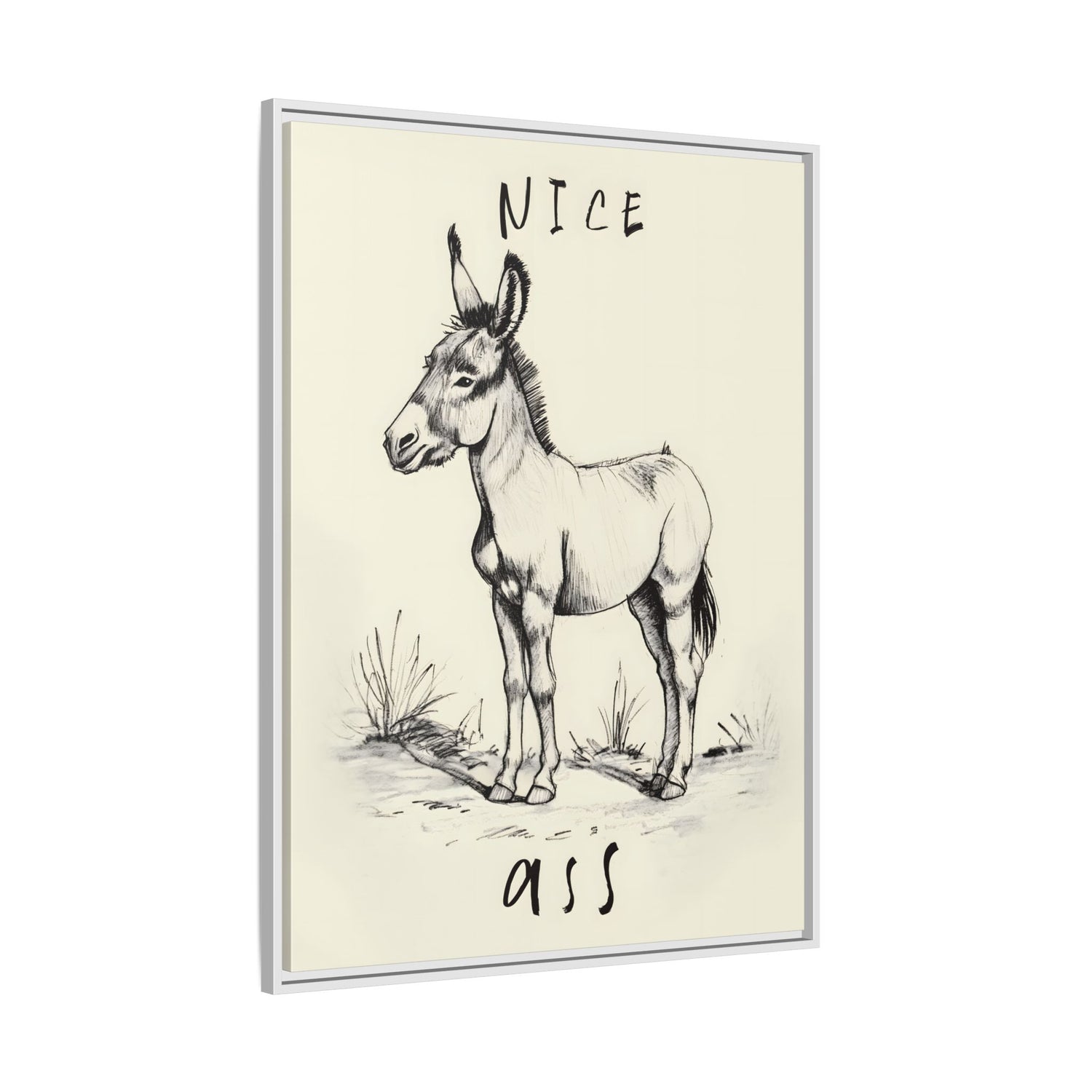 Framed Canvas - Donkey Line Art Humor