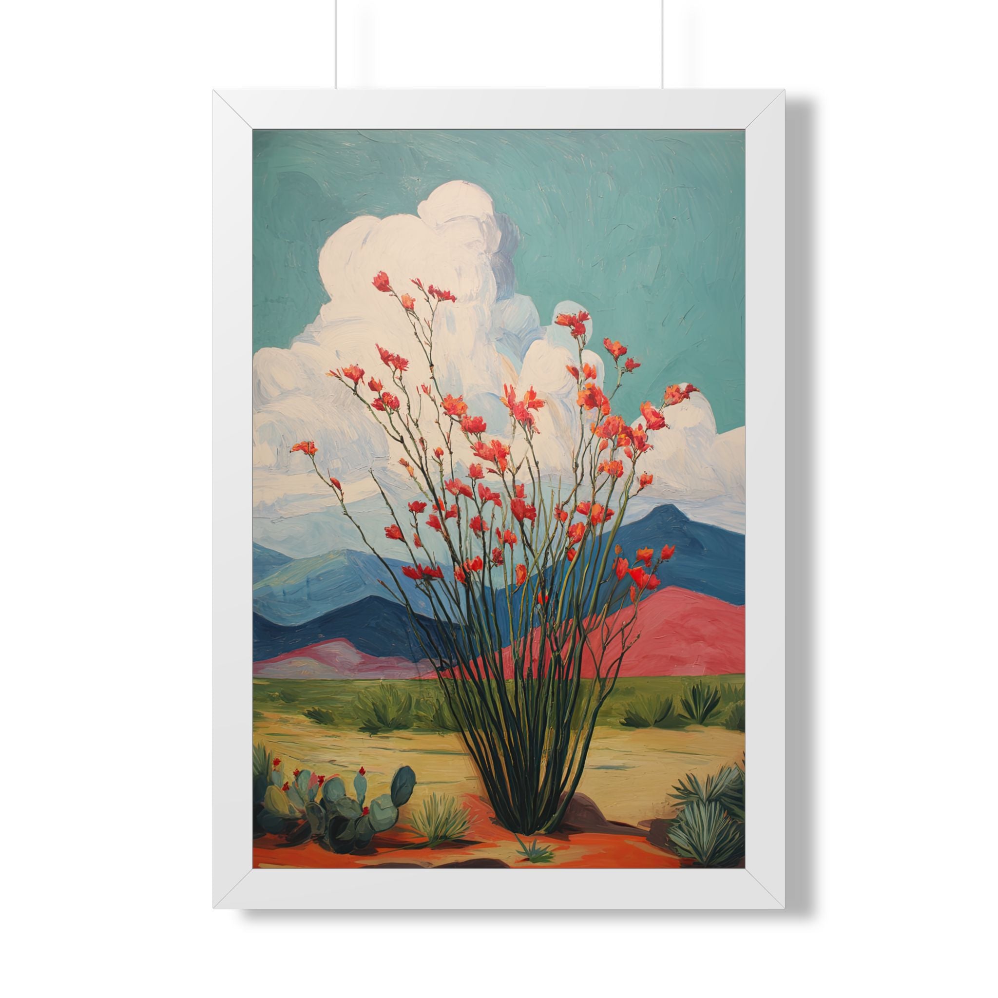 Framed Paper Print - Ocotillo Cactus Desert Bloom