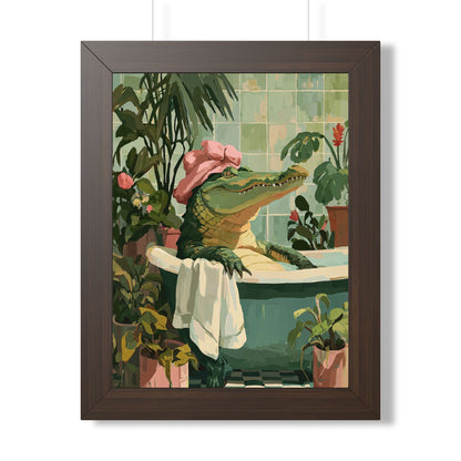 Framed Paper Print - Bathtub Alligator Spa Day