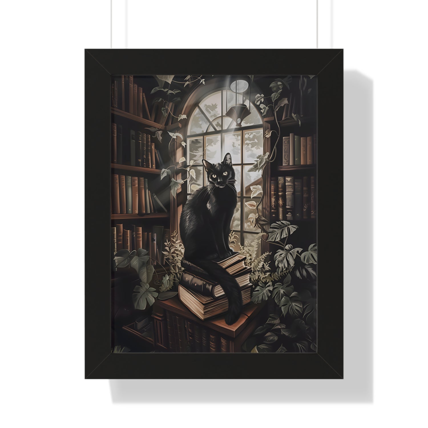 Framed Paper Print - Book Hoarder Feline Gaze