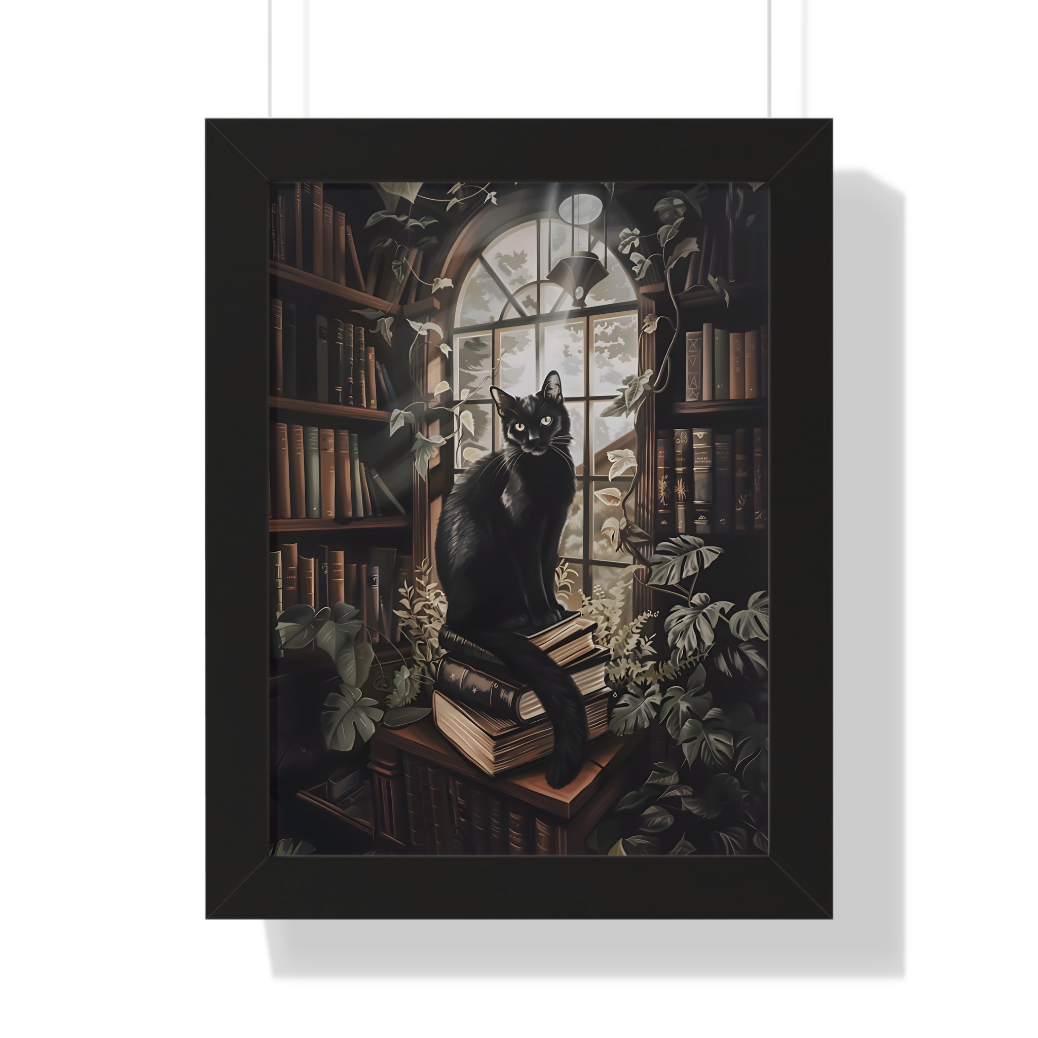 Framed Paper Print - Book Hoarder Feline Gaze