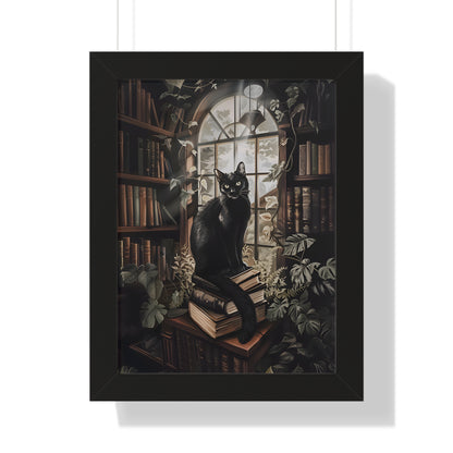 Framed Paper Print - Book Hoarder Feline Gaze