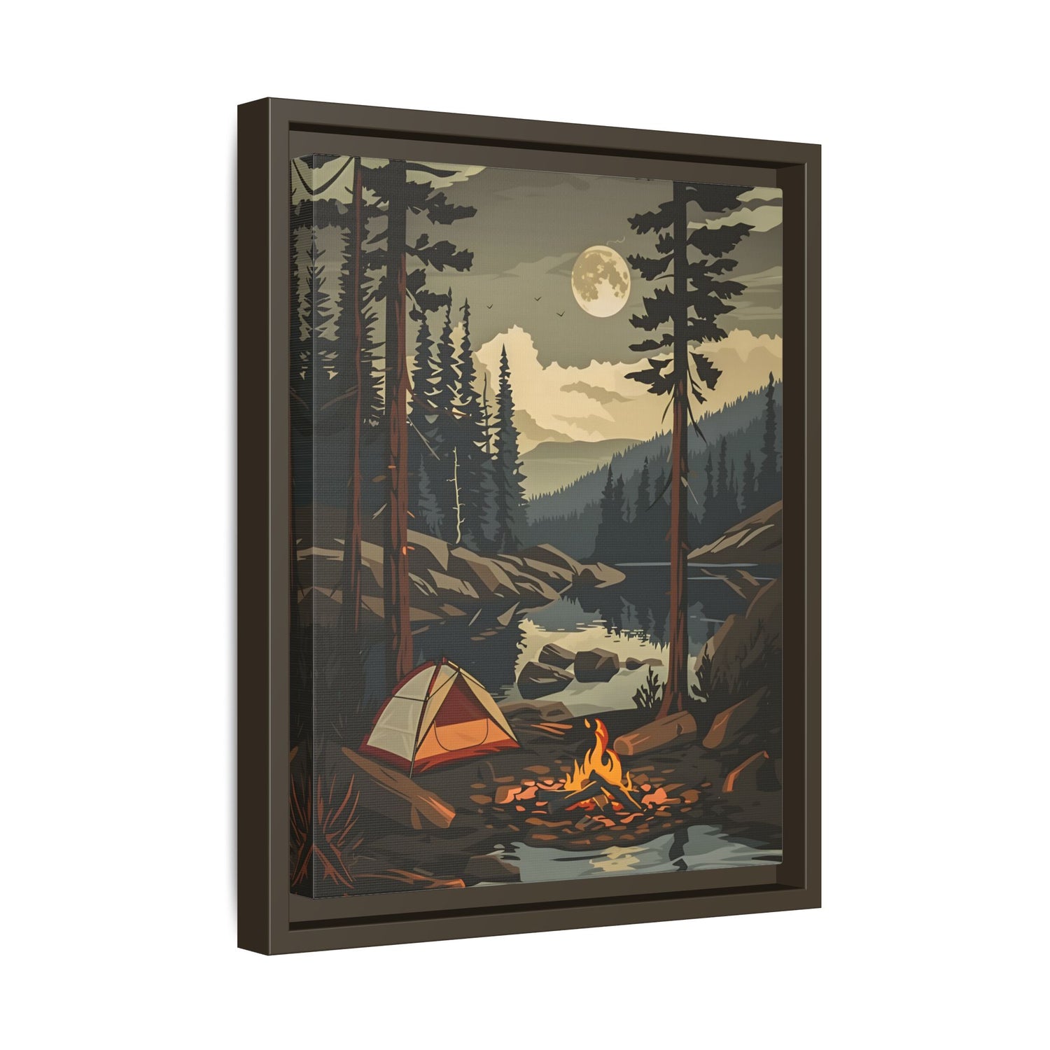 Framed Canvas - Moonlit Campfire Escape