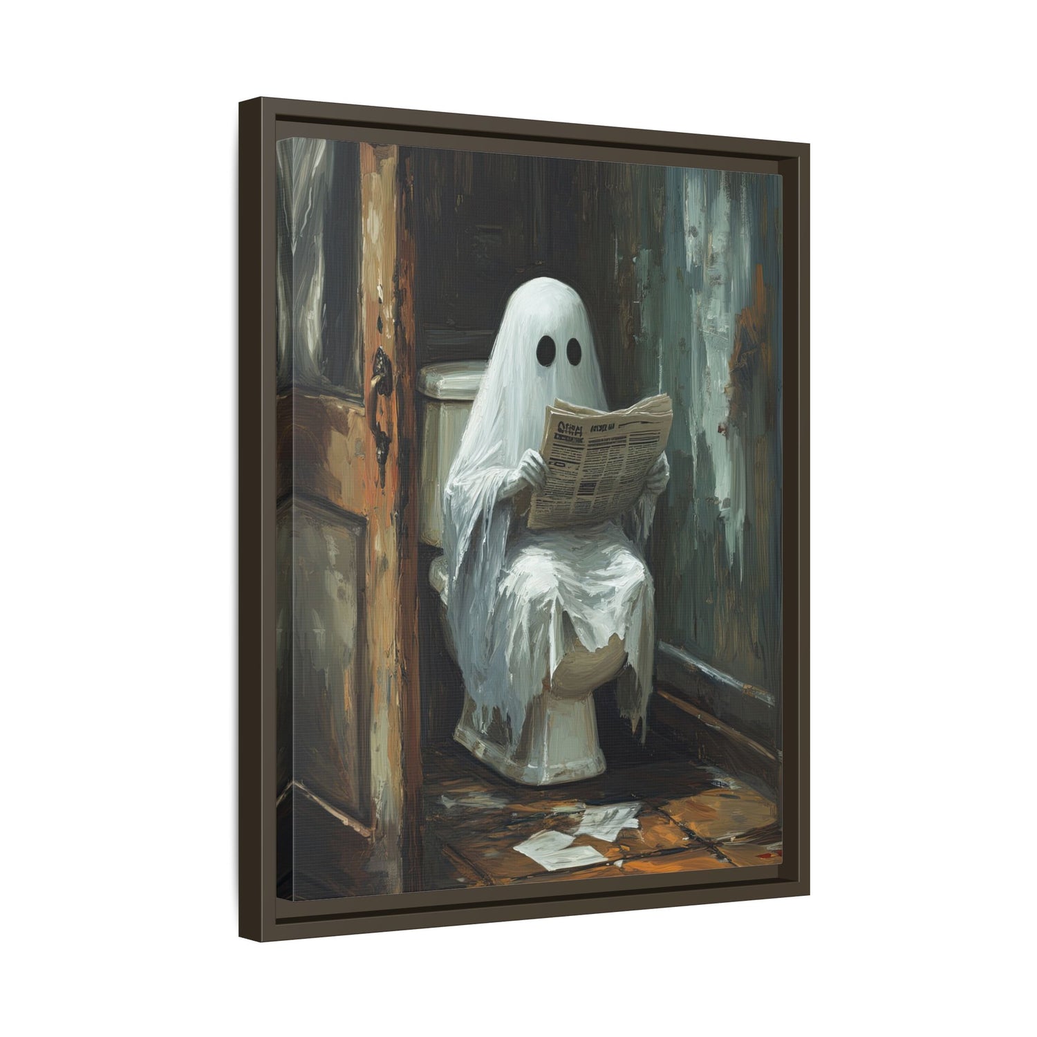 Framed Canvas - Ghostly Bathroom Break