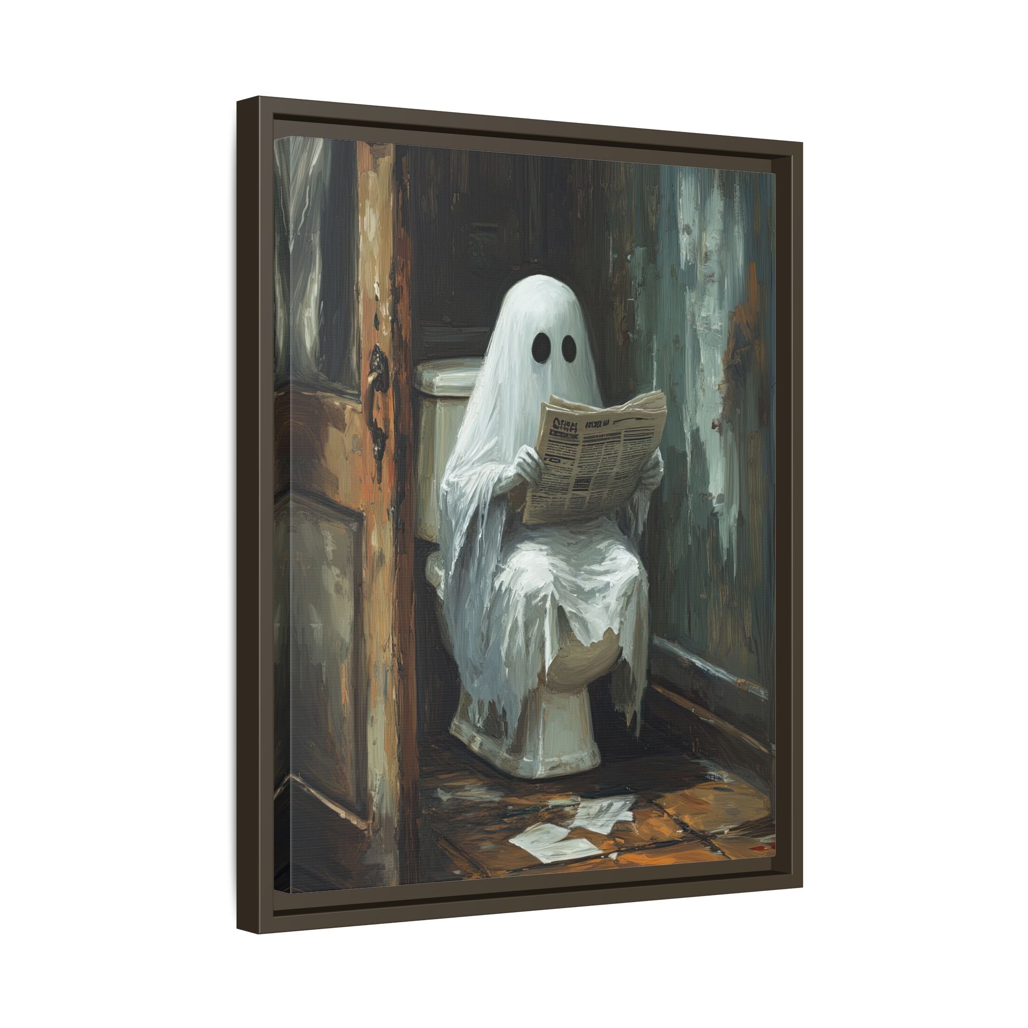 Framed Canvas - Ghostly Bathroom Break