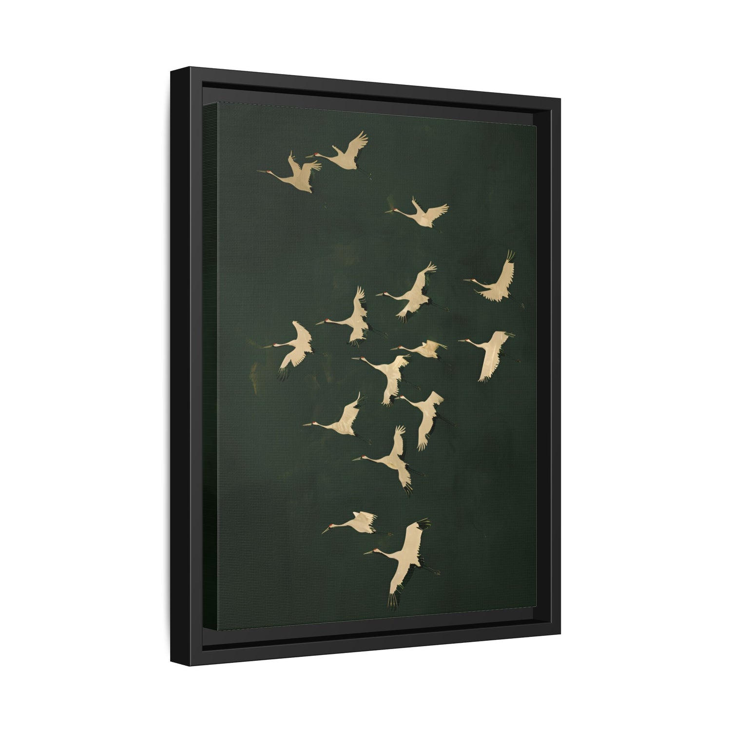 Framed Canvas - Emerald Sky Japanese Cranes