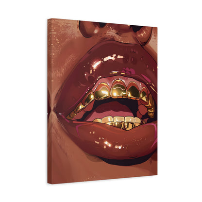1.25" Matte Canvas - Gold Grills Glam Closeup