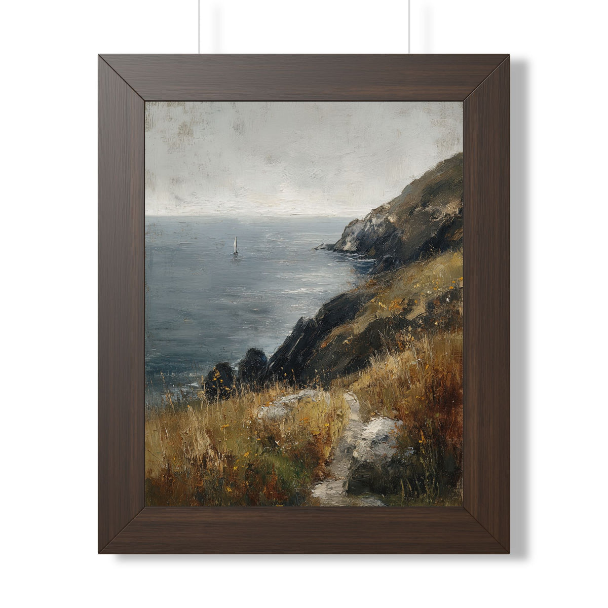 Framed Paper Print - Cliffside Sailboat Seascape