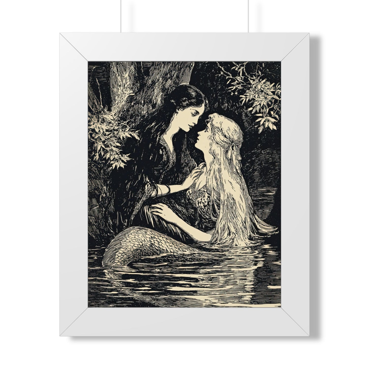 Framed Paper Print - Mermaid Fairy Midnight Kiss