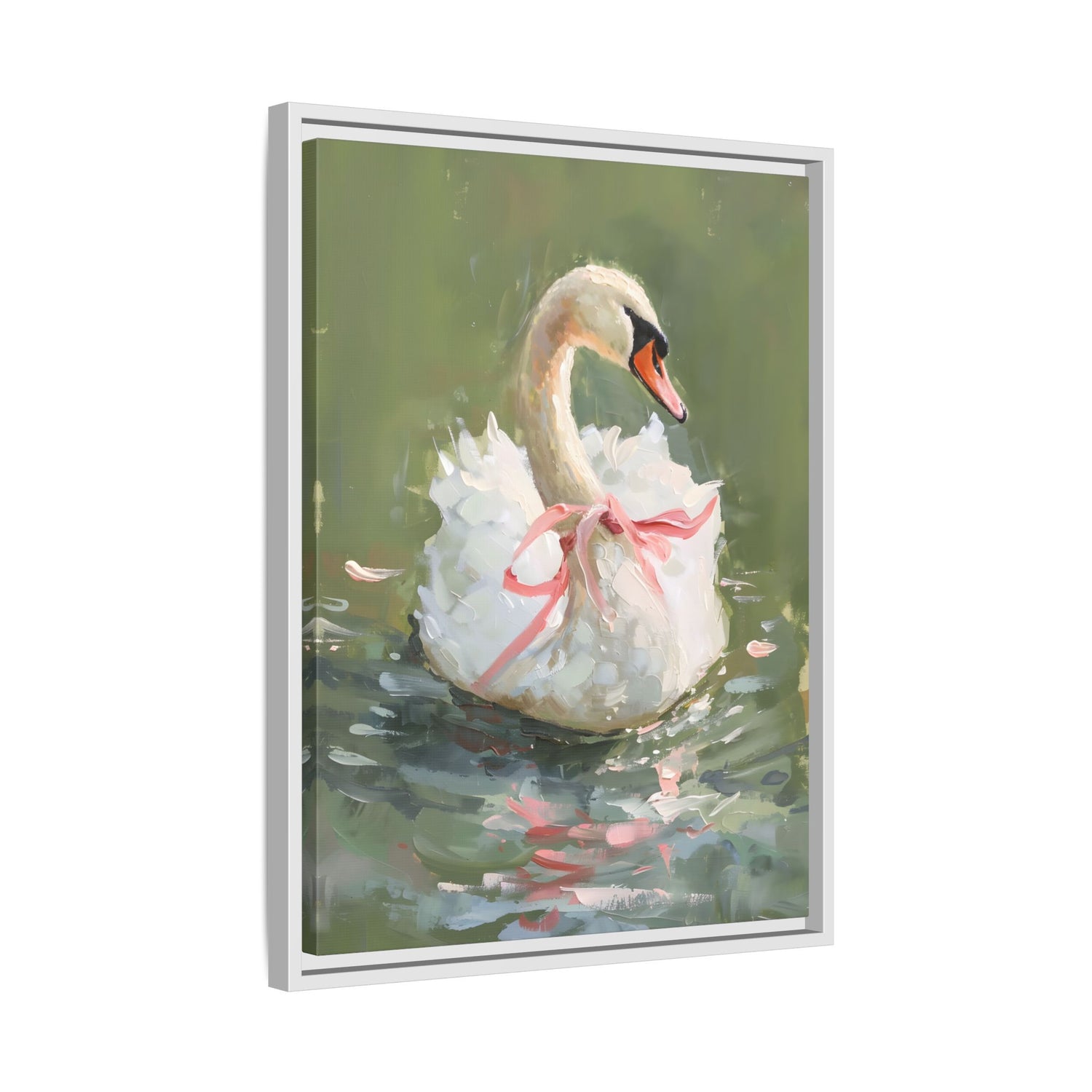 Framed Canvas - Ballet Swan in Pink Bow