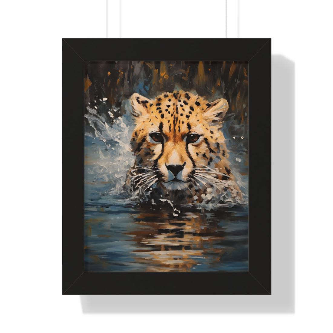 Framed Paper Print - Aqua Sprinting Cheetah