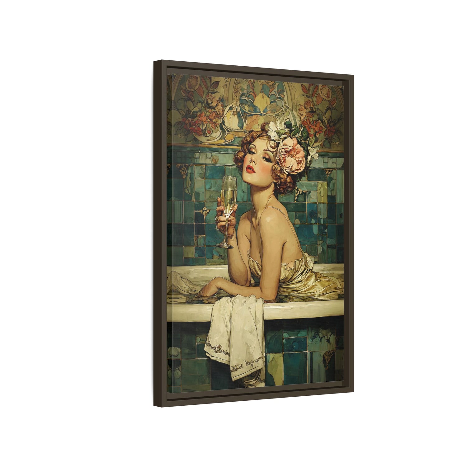 Framed Canvas - Champagne Bathtub Coquette