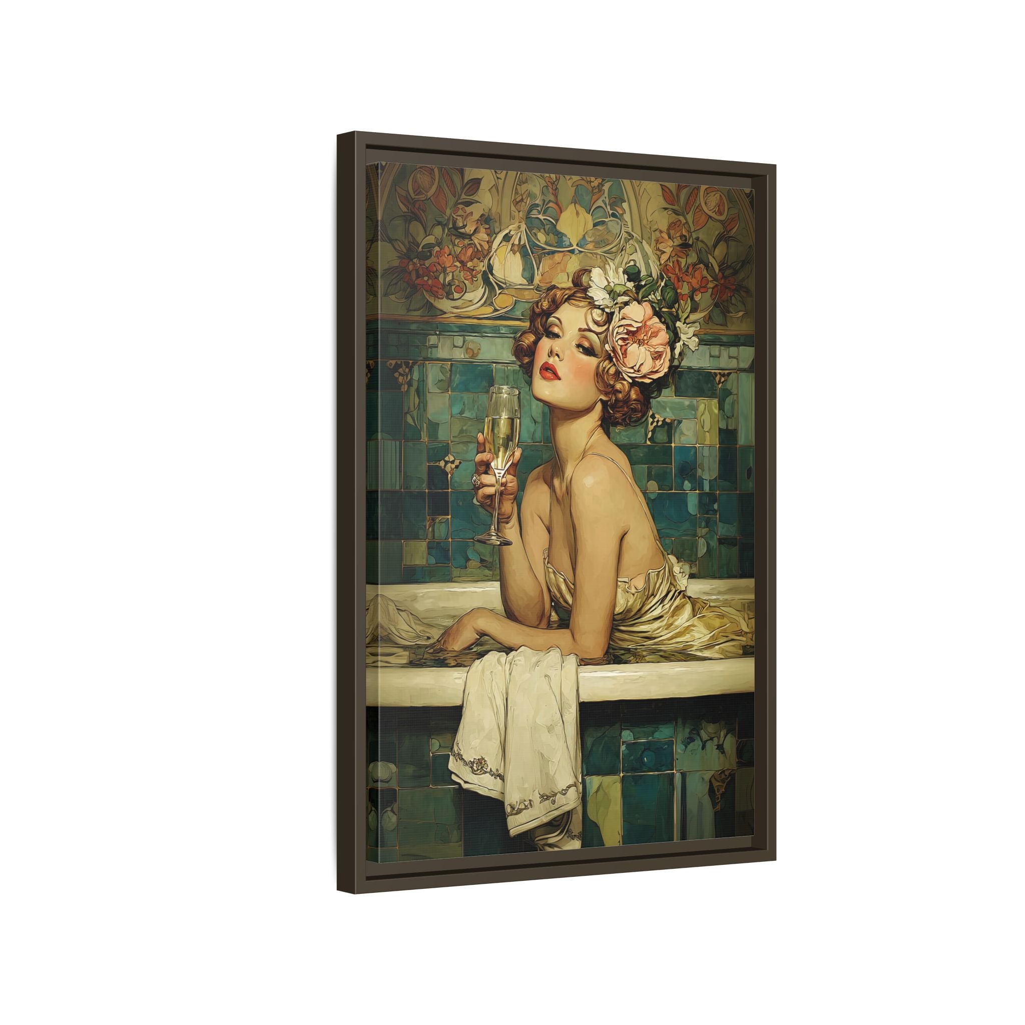 Framed Canvas - Champagne Bathtub Coquette
