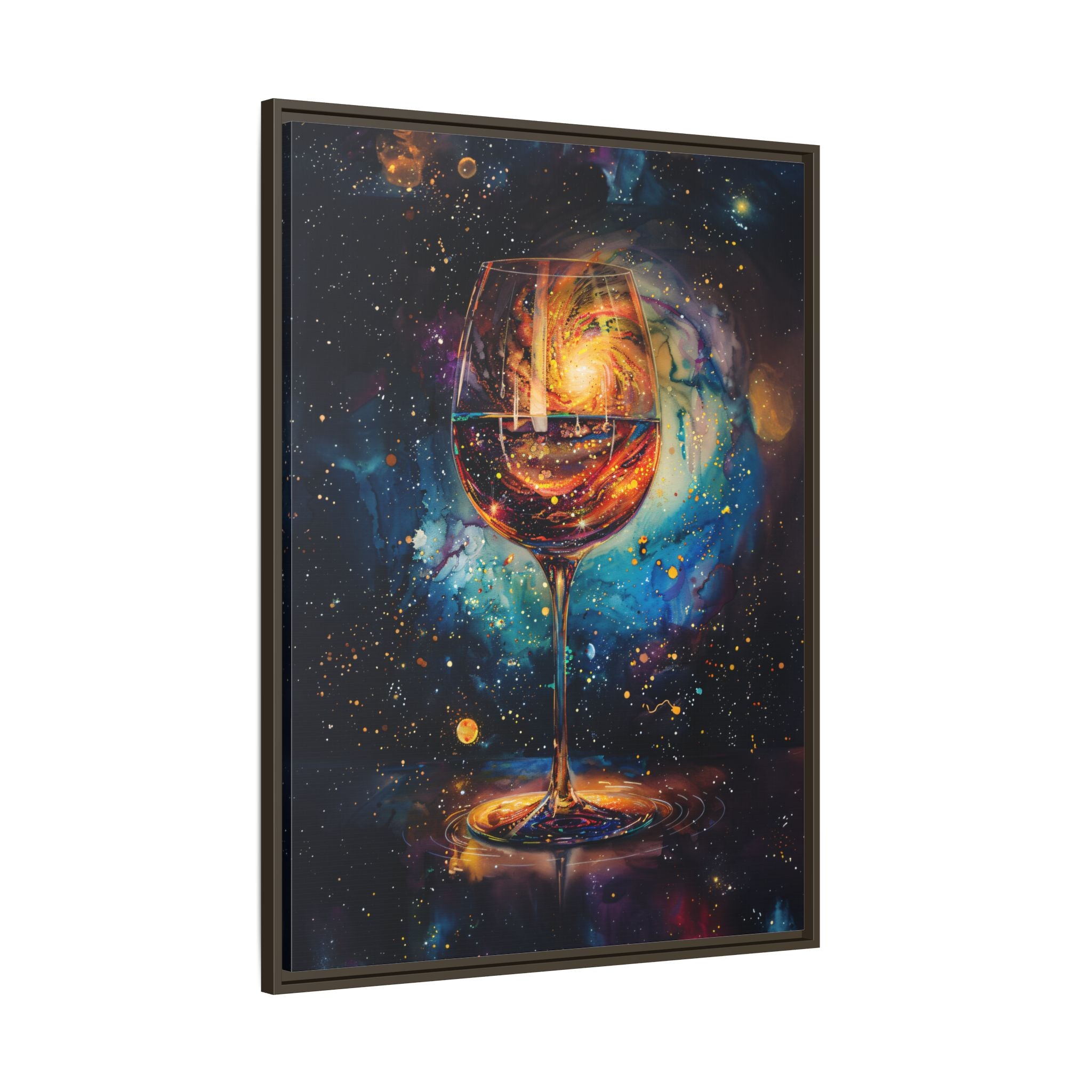 Framed Canvas - Cosmic Swirl in Wine Glass