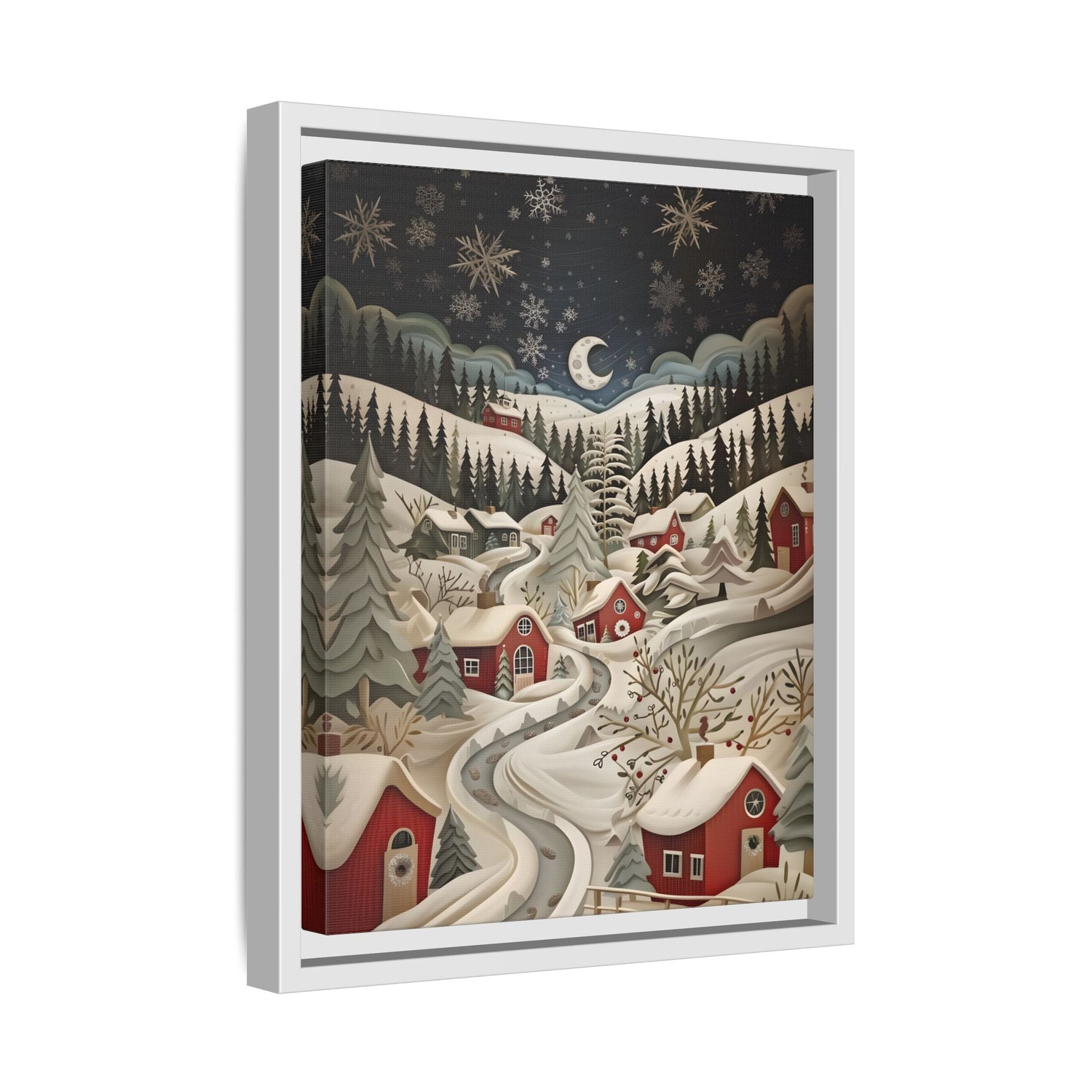 Framed Canvas - Silent Snowfall Village