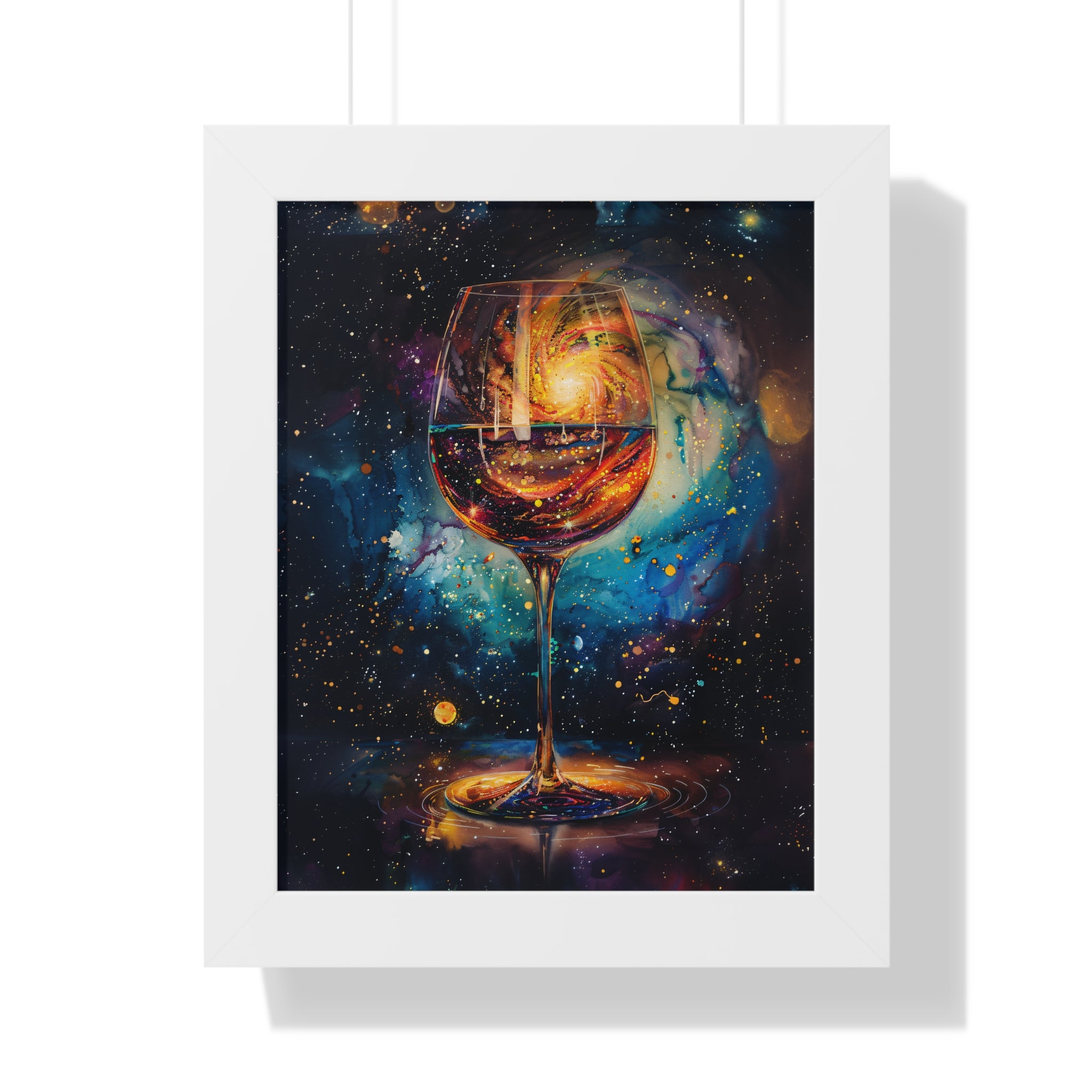 Framed Paper Print - Cosmic Swirl in Wine Glass