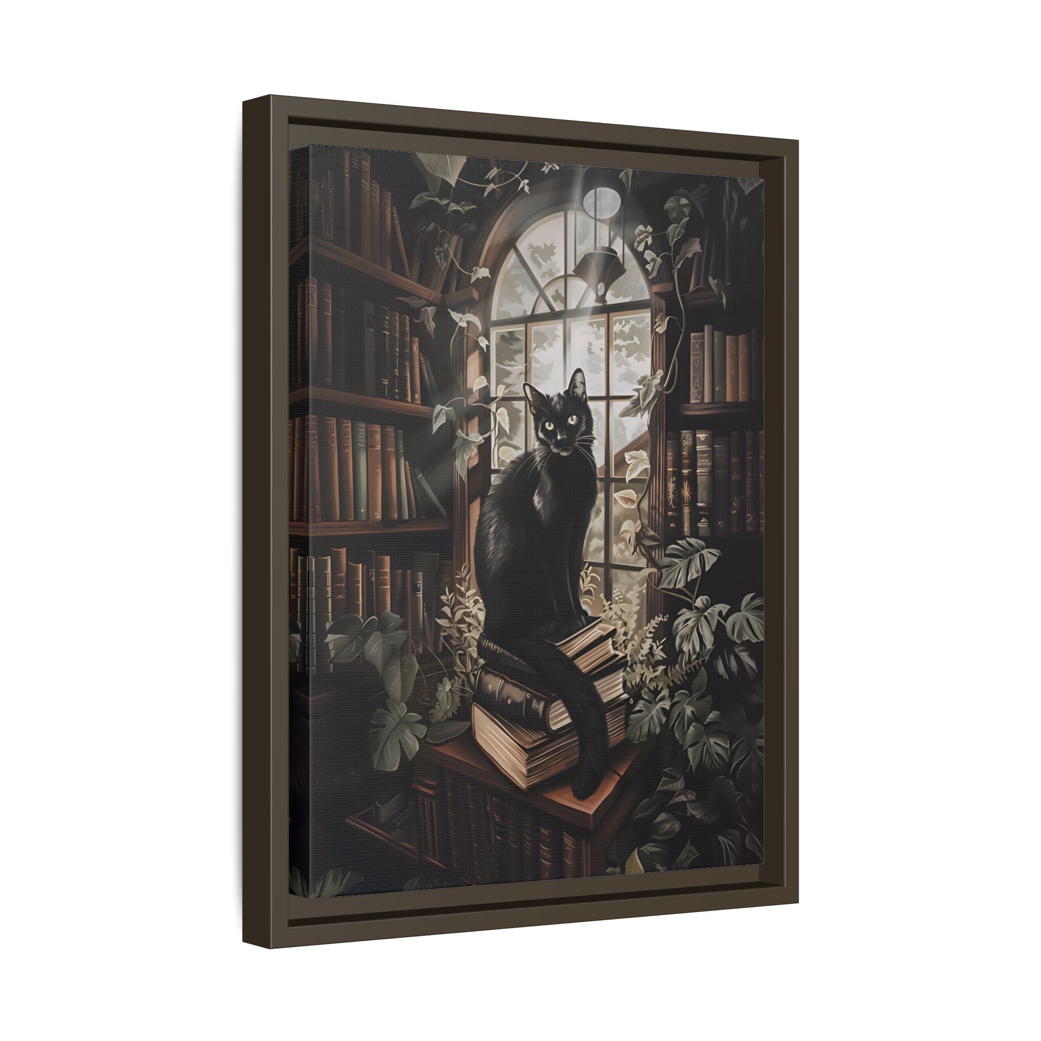 Framed Canvas - Book Hoarder Feline Gaze