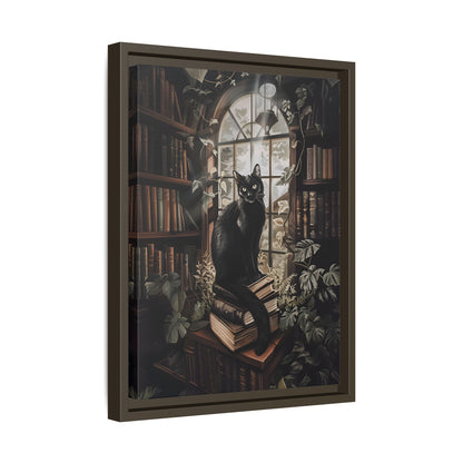 Framed Canvas - Book Hoarder Feline Gaze
