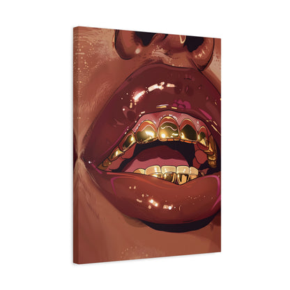 1.25" Matte Canvas - Gold Grills Glam Closeup