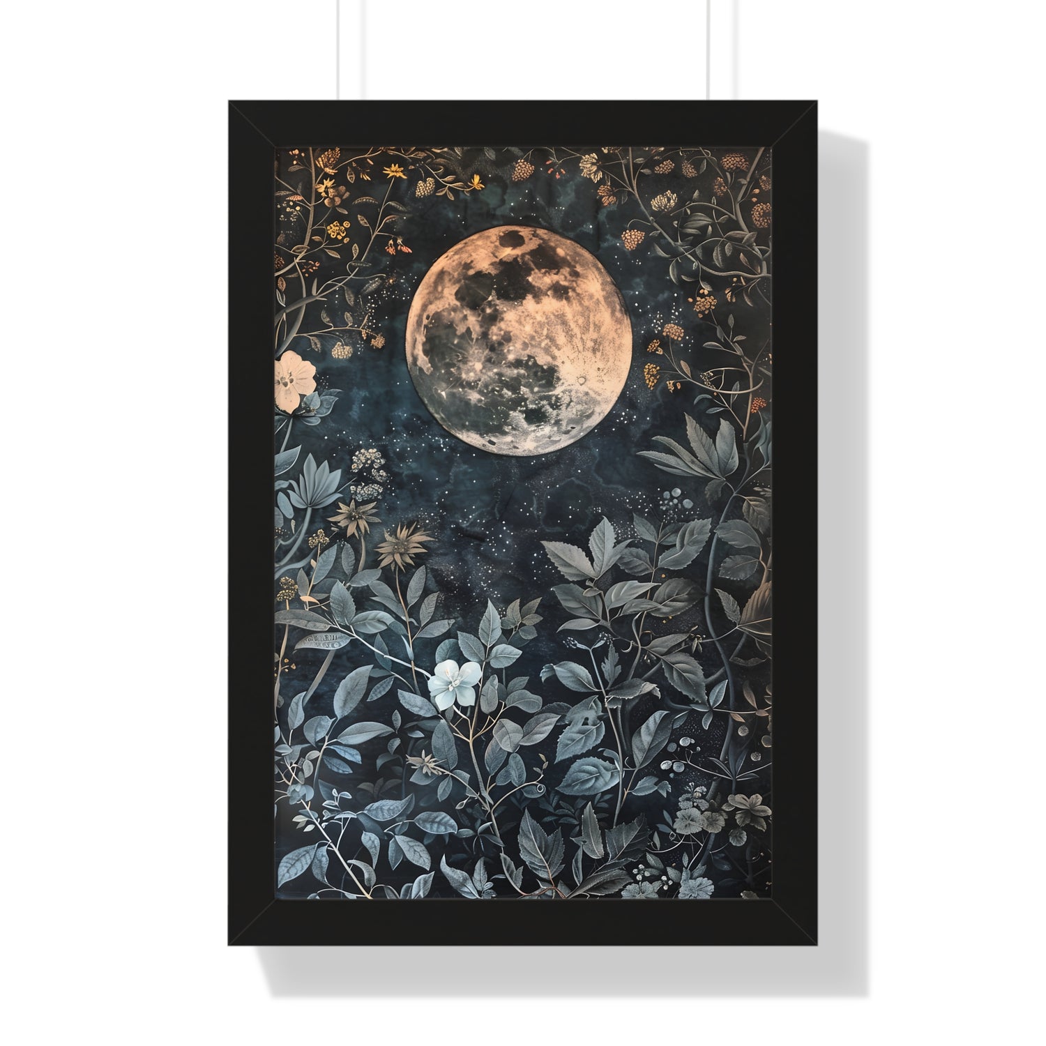 Framed Paper Print - Midnight Moonlit Garden