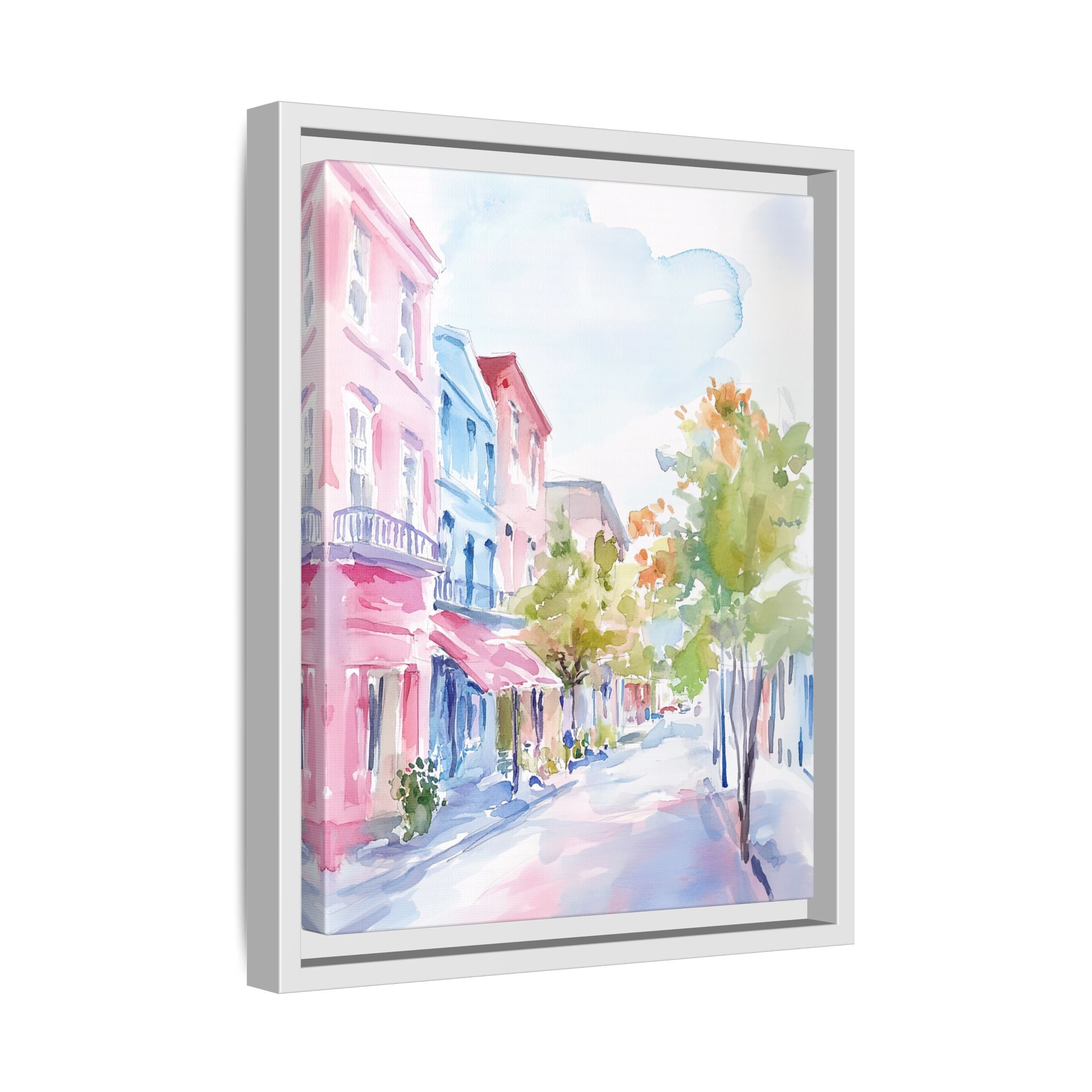 Framed Canvas - Pastel Charleston Street Scene