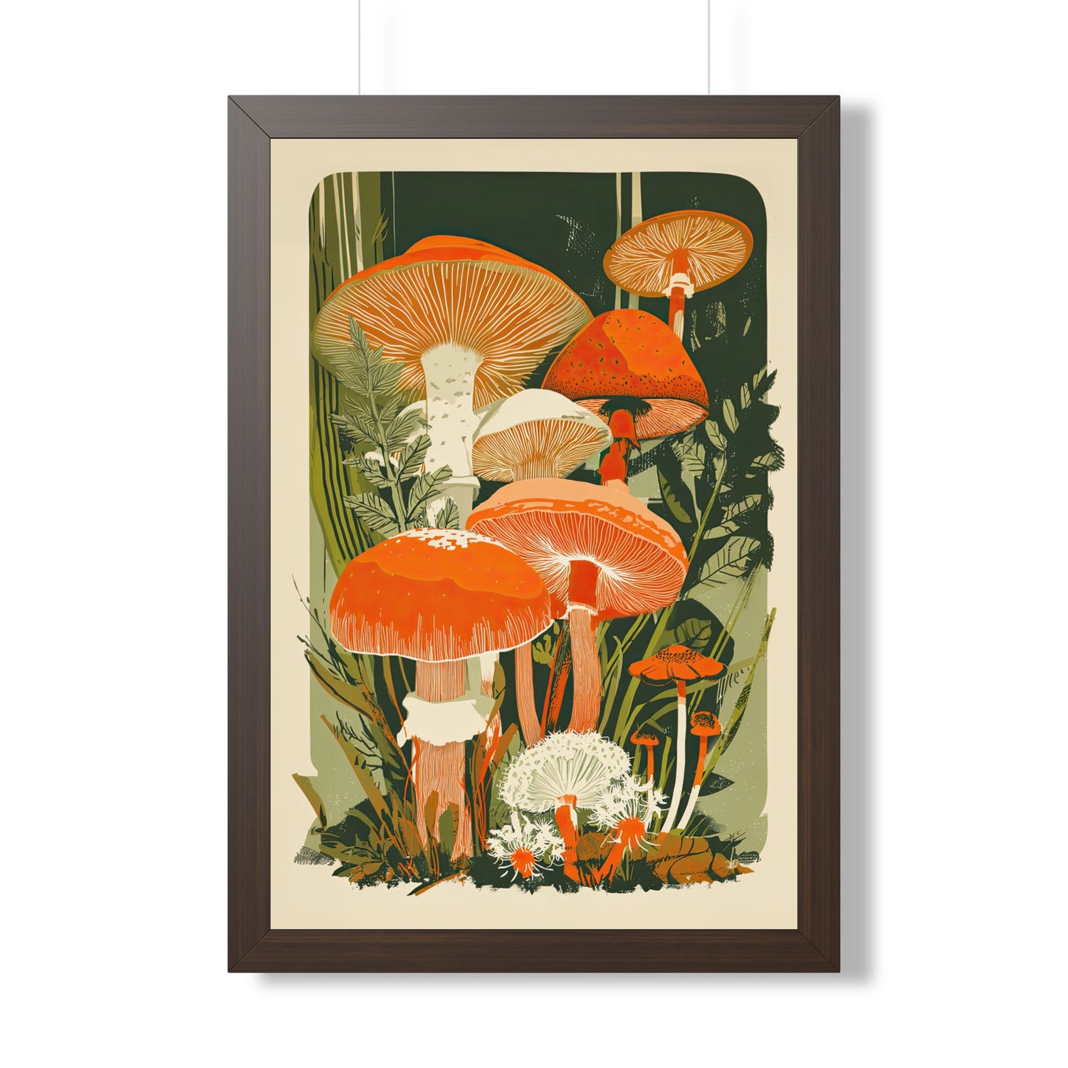 Framed Paper Print - Groovy Woodland Mushrooms