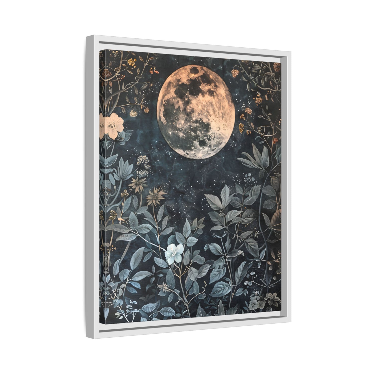 Framed Canvas - Midnight Moonlit Garden