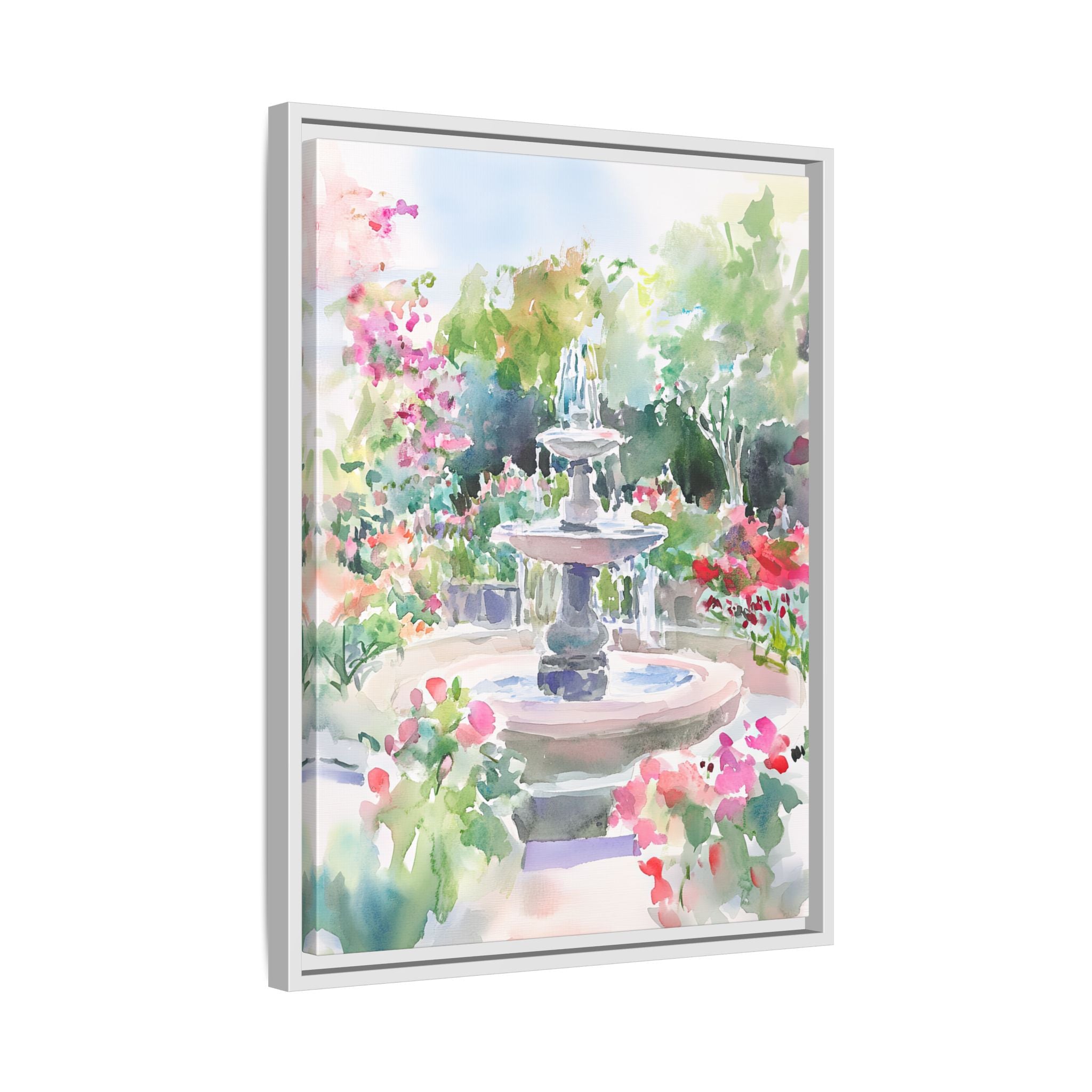 Framed Canvas - Charleston Garden Fountain View