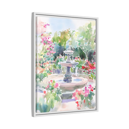 Framed Canvas - Charleston Garden Fountain View