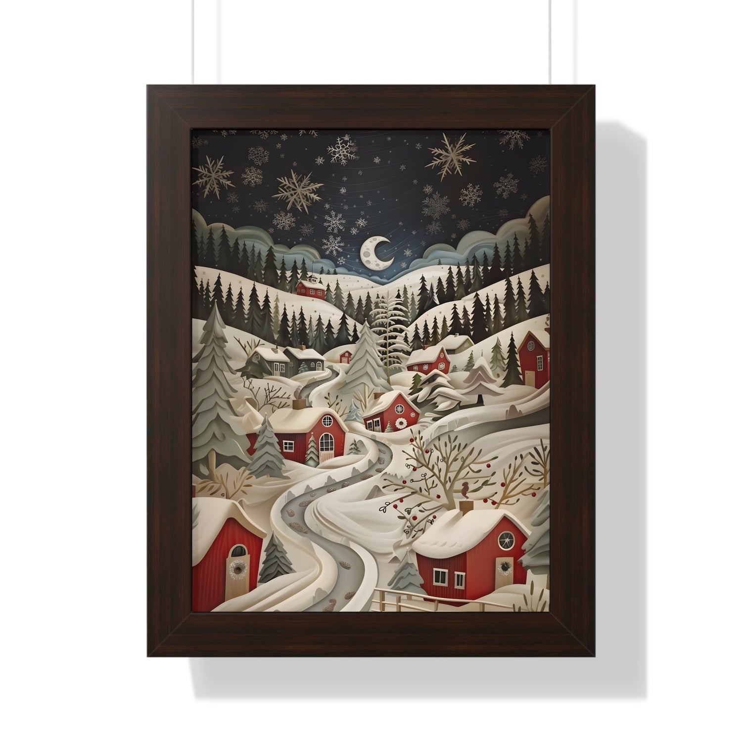 Framed Paper Print - Silent Snowfall Village