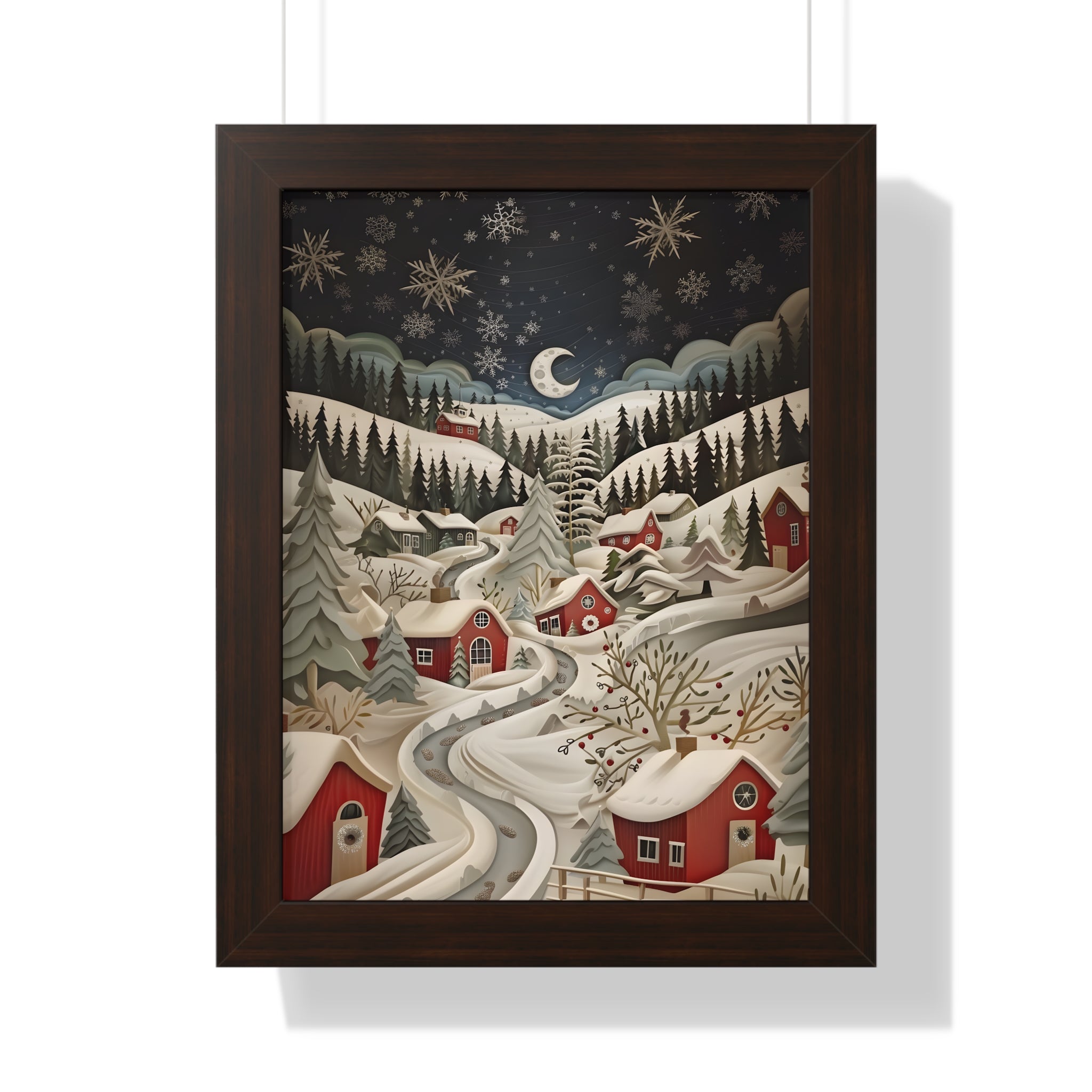 Framed Paper Print - Silent Snowfall Village