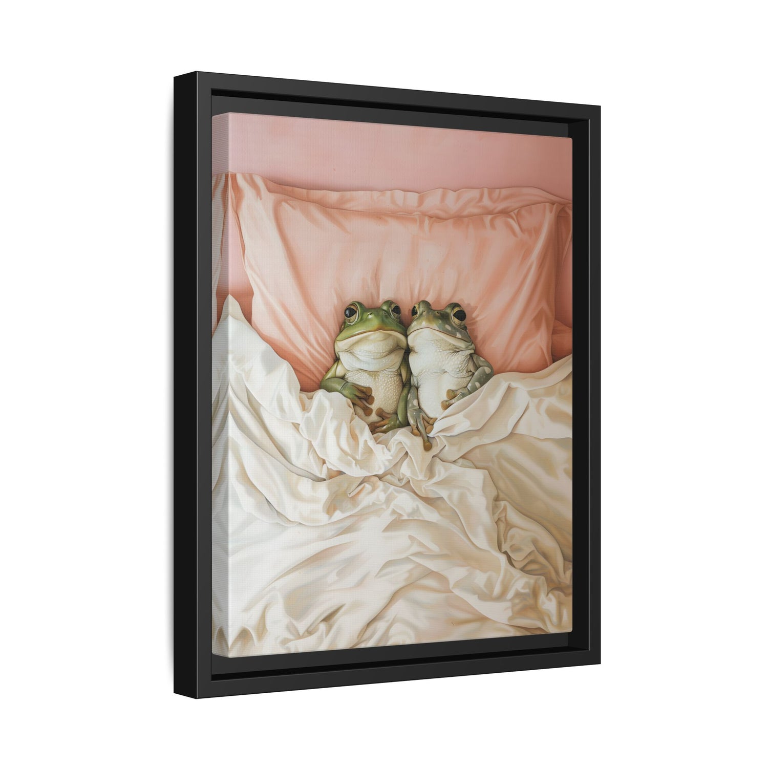 Framed Canvas - Cozy Frogs Romantic Bliss