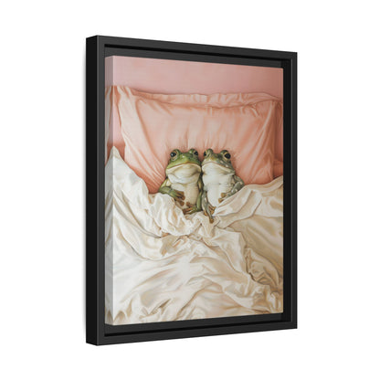 Framed Canvas - Cozy Frogs Romantic Bliss