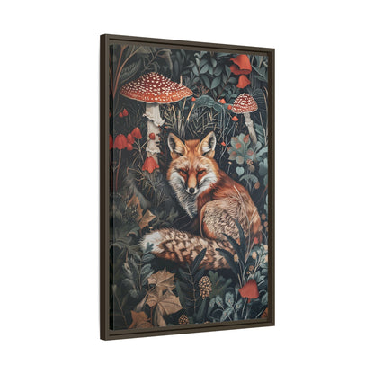 Framed Canvas - Forest Fox with Mushrooms