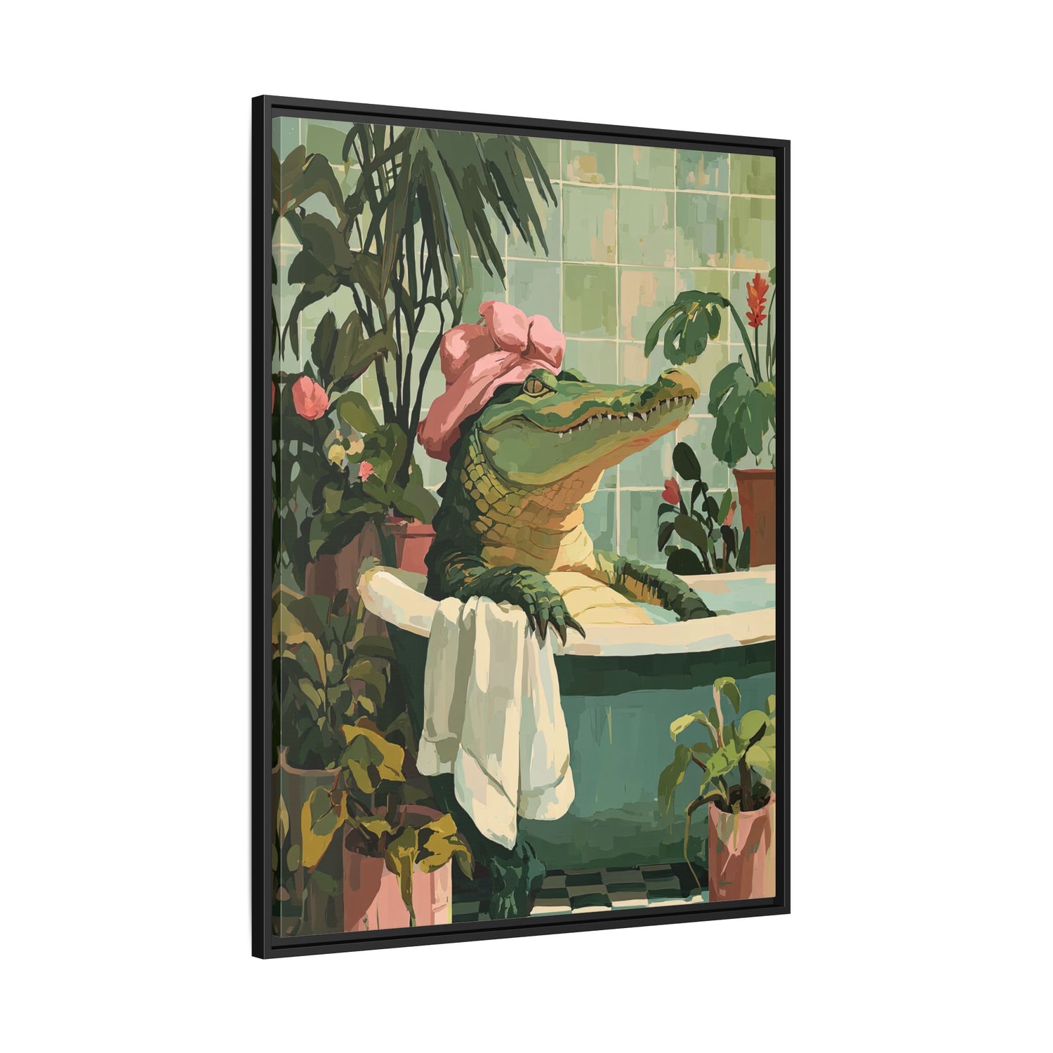Framed Canvas - Bathtub Alligator Spa Day