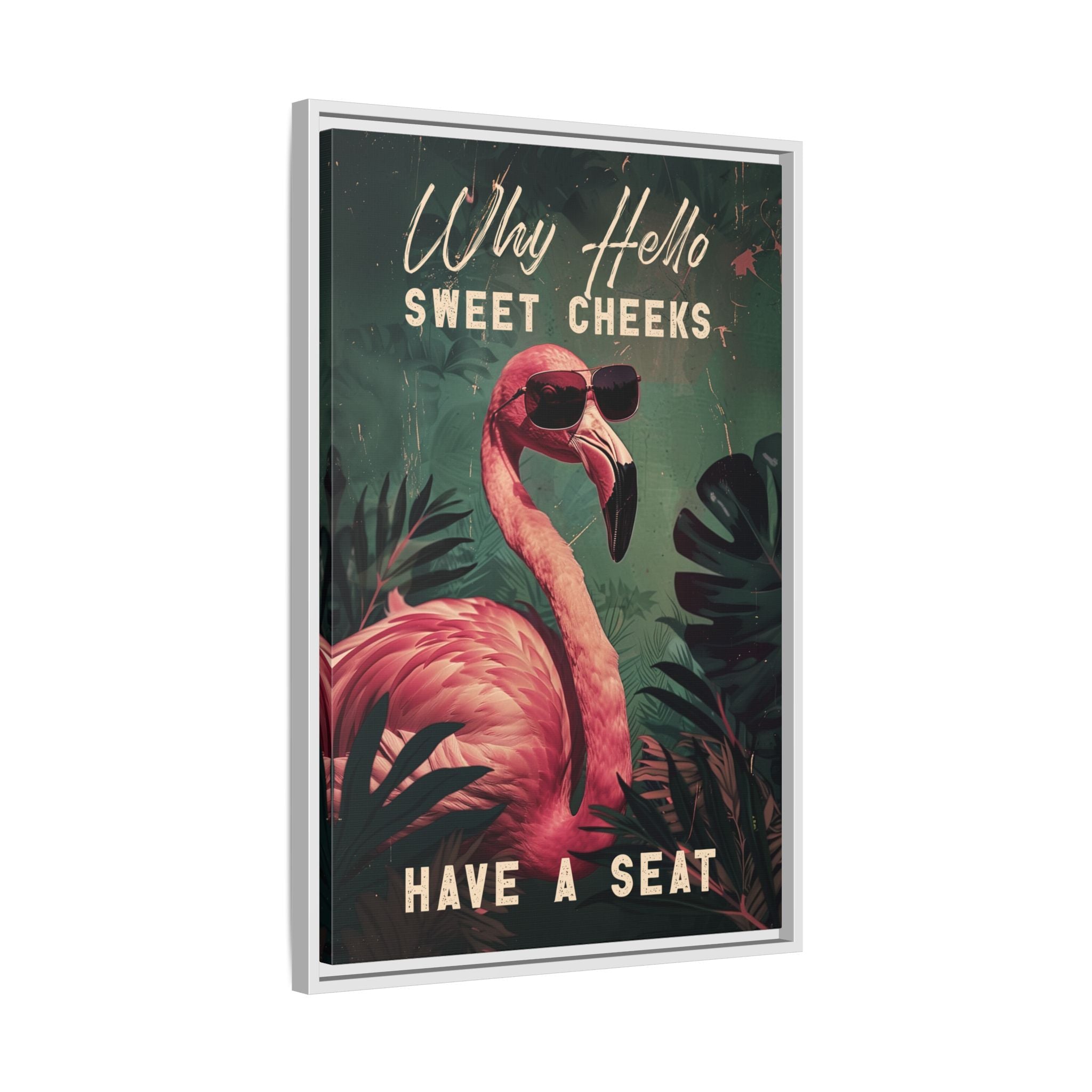 Framed Canvas - Sweet Cheeks Flamingo Welcome