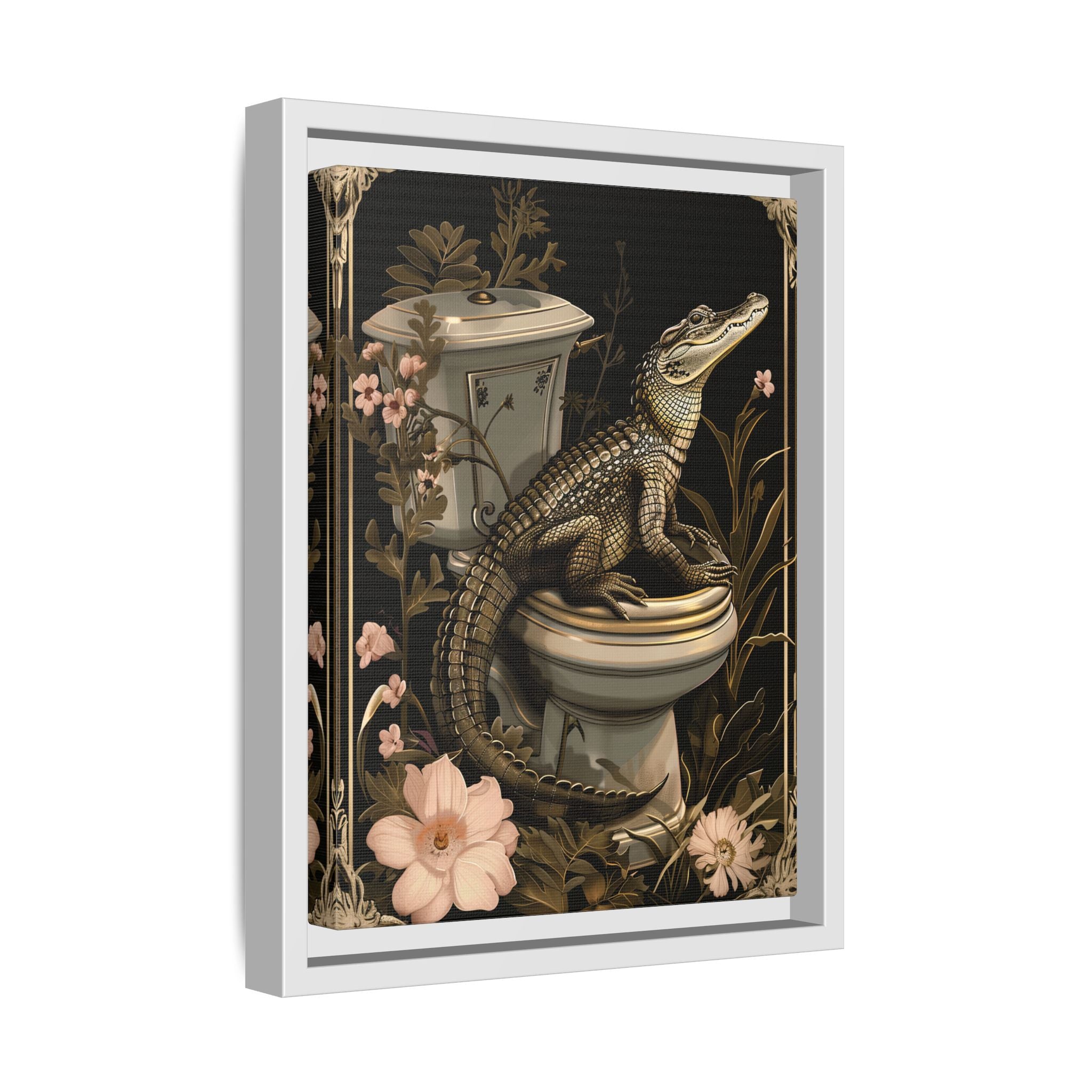 Framed Canvas - Toilet Gator Floral Surprise