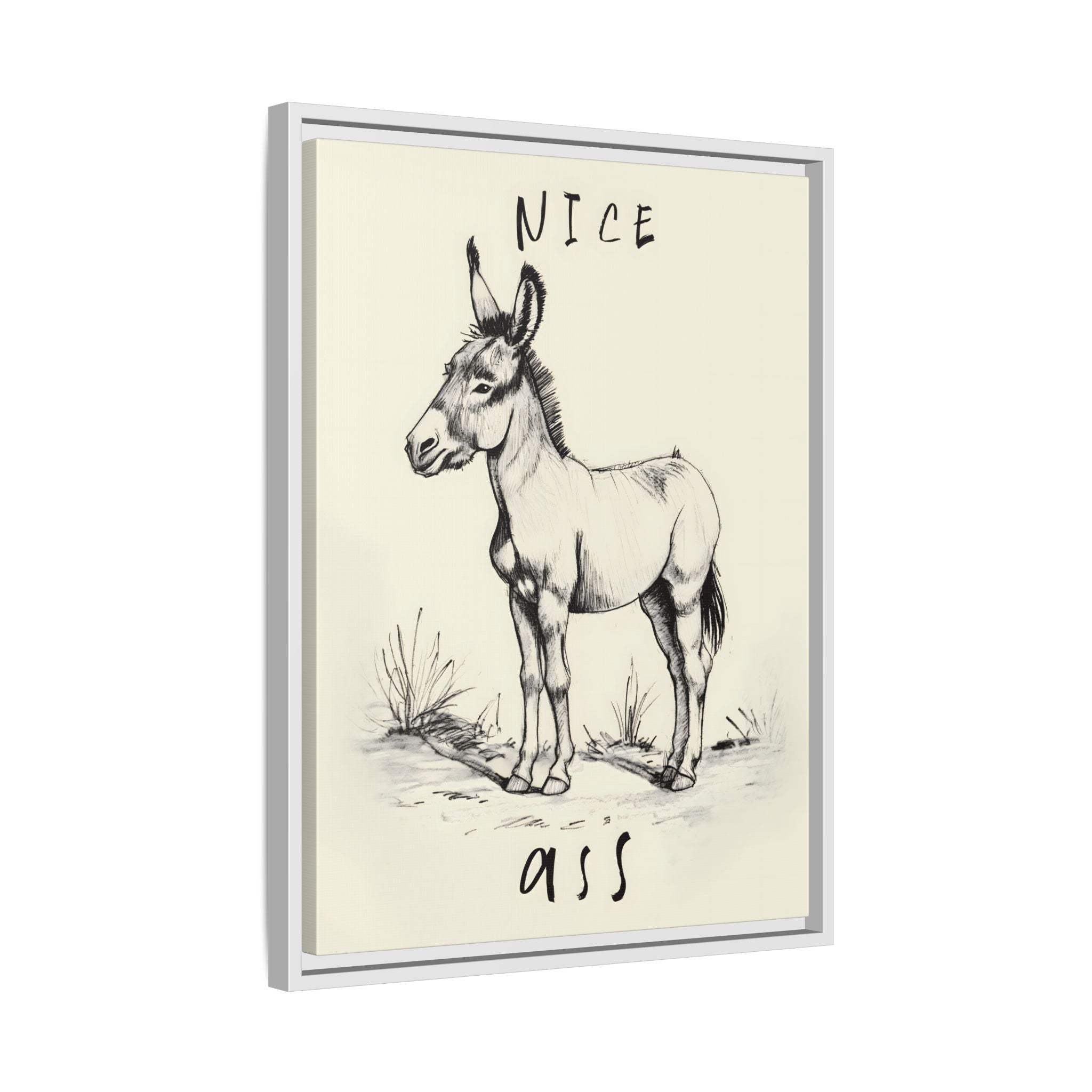 Framed Canvas - Donkey Line Art Humor