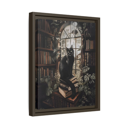 Framed Canvas - Book Hoarder Feline Gaze