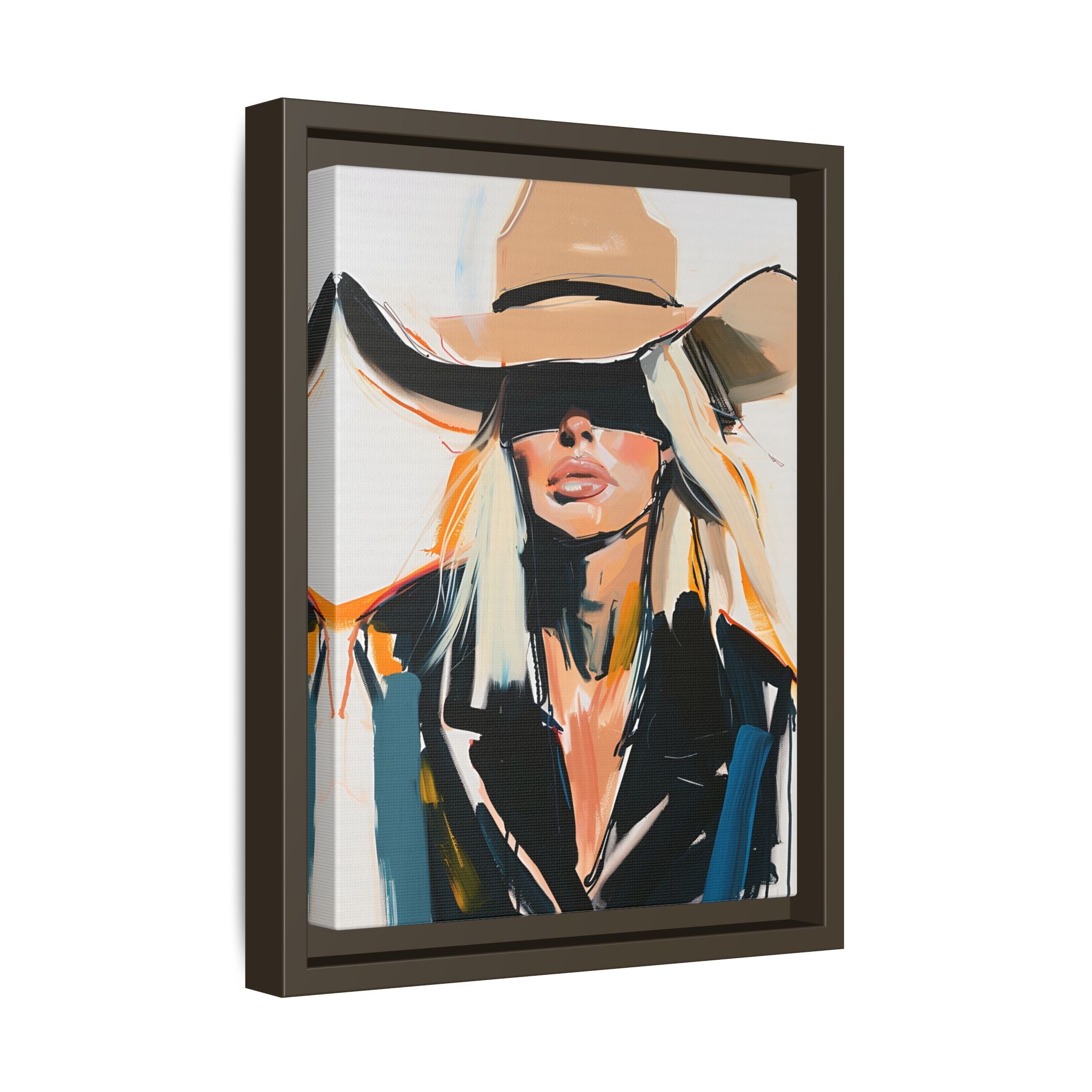 Framed Canvas - Blindfolded Cowgirl Charm