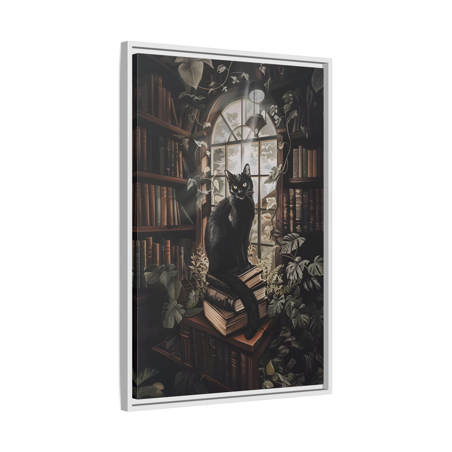 Framed Canvas - Book Hoarder Feline Gaze