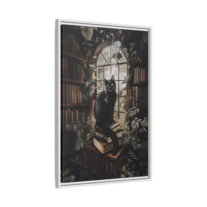 Framed Canvas - Book Hoarder Feline Gaze