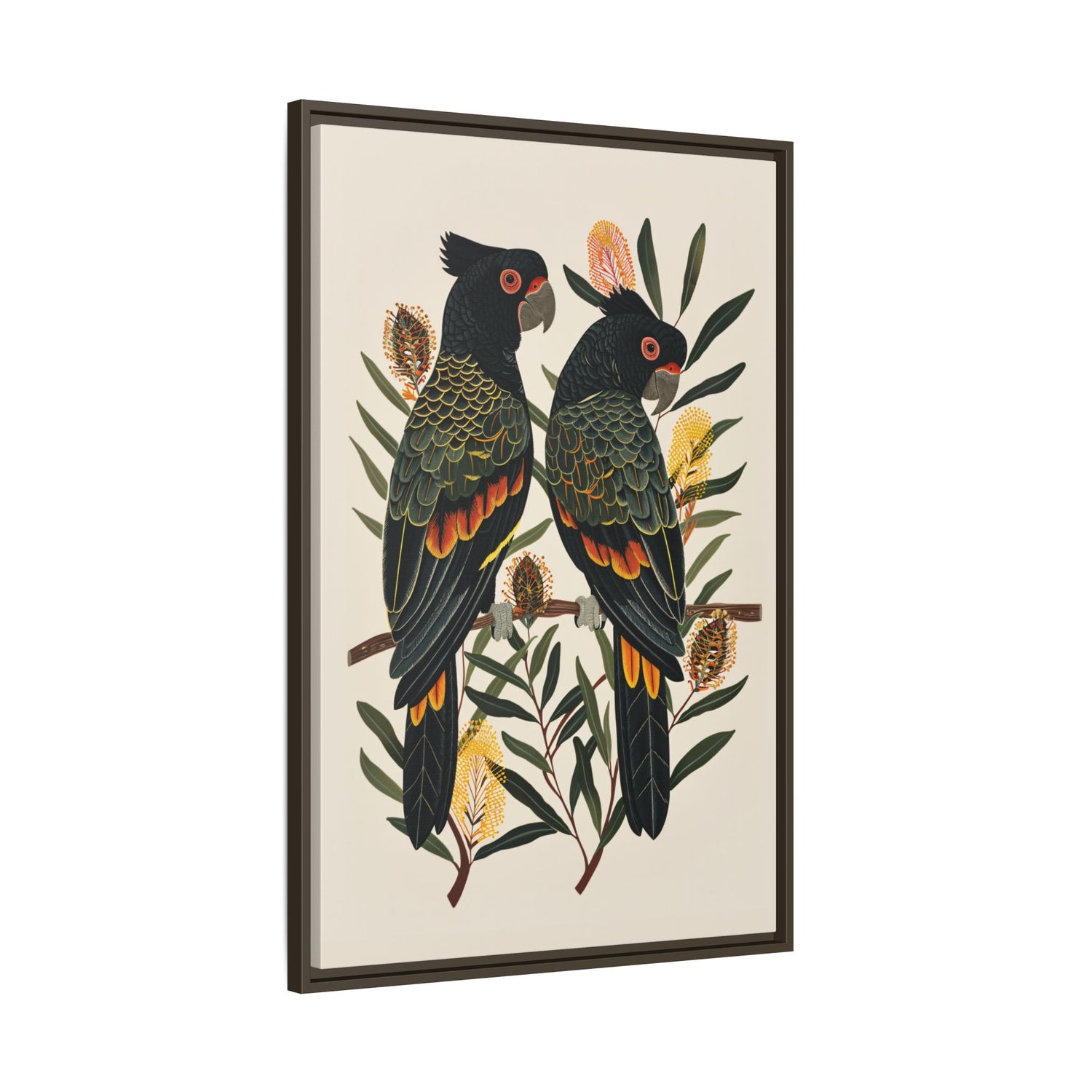 Framed Canvas - Black Cockatoos Among Banksia