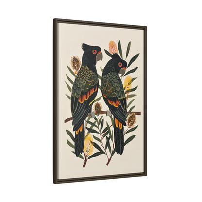 Framed Canvas - Black Cockatoos Among Banksia
