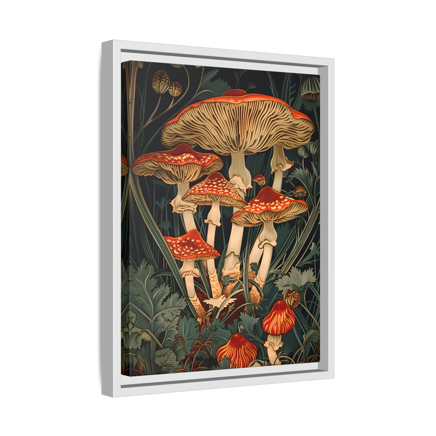 Framed Canvas - Woodland Mushrooms Revival
