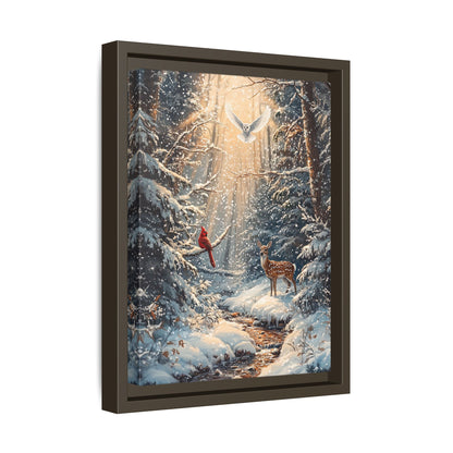 Framed Canvas - Winter Cardinal Deer Owl