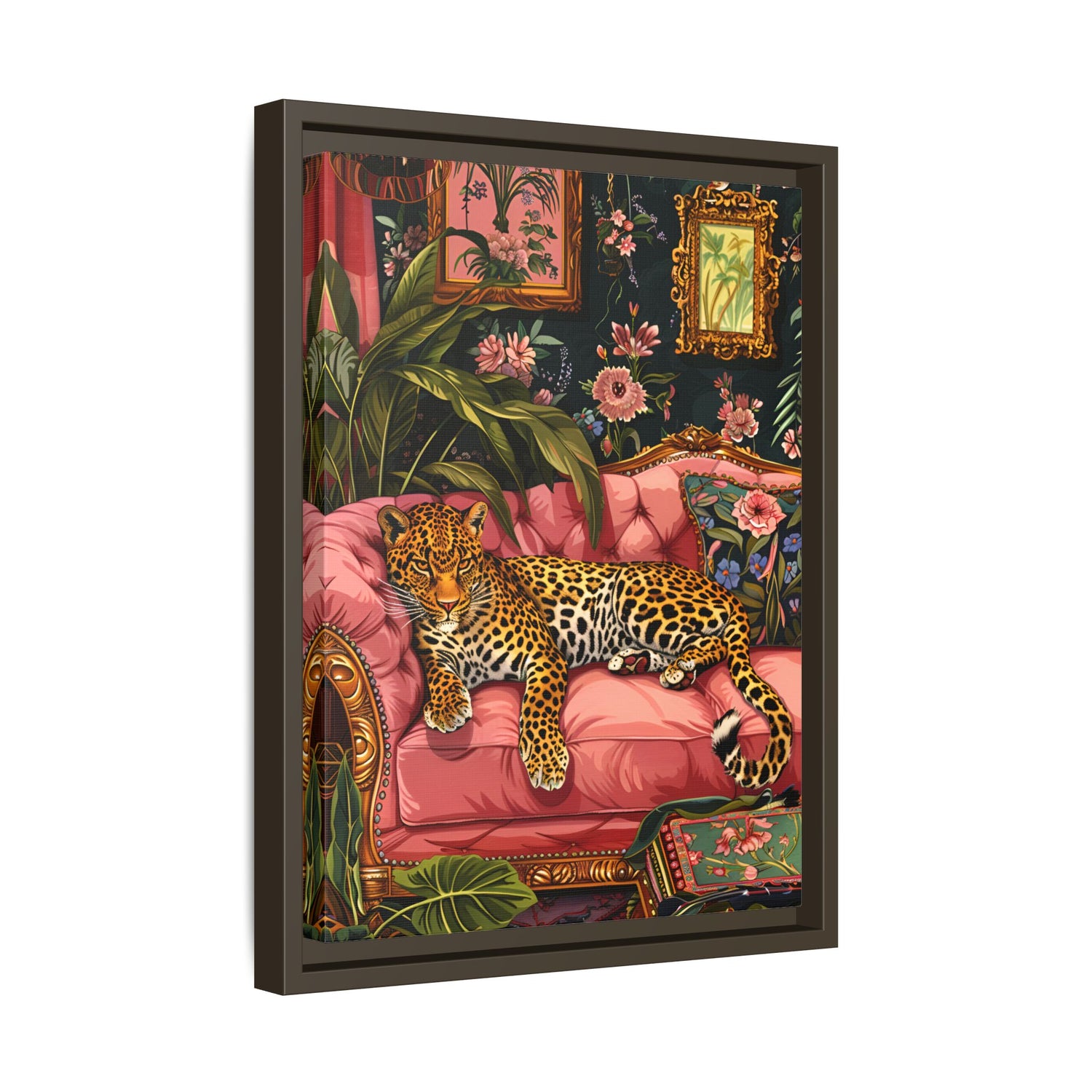 Framed Canvas - Leopard Lounge in Bloom
