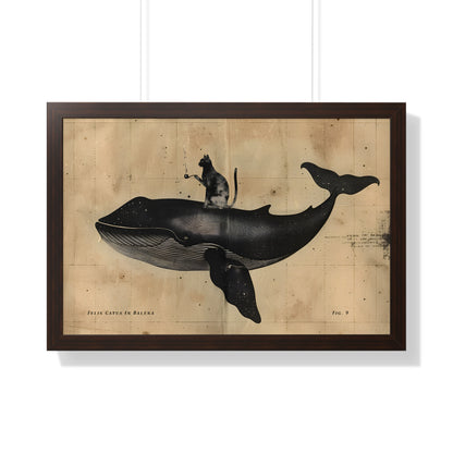Framed Paper Print - Cat Rides Whale Theory
