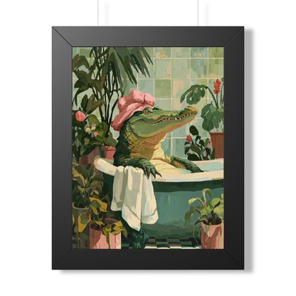 Framed Paper Print - Bathtub Alligator Spa Day