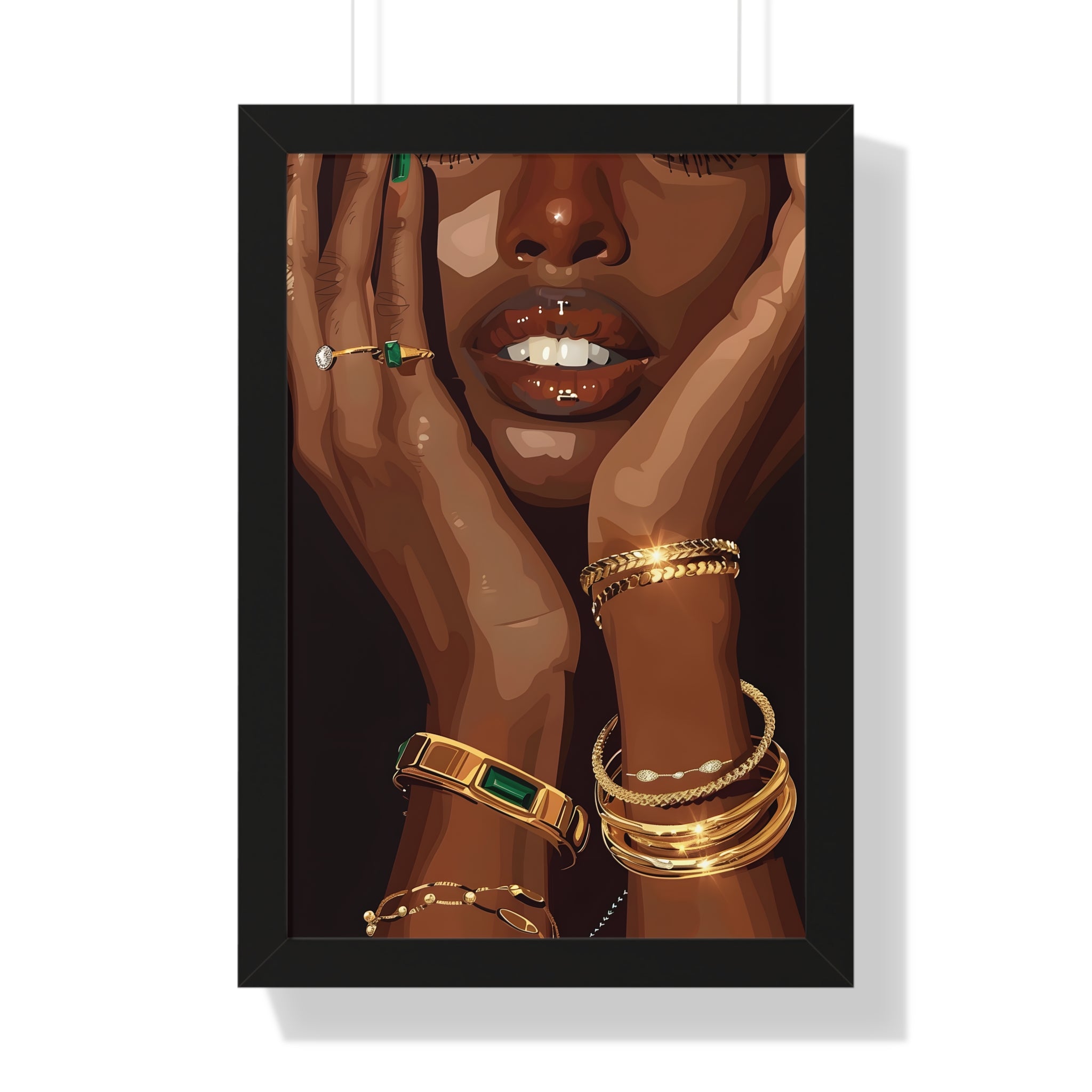Framed Paper Print - Golden Emerald Beauty Portrait